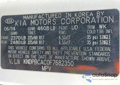 2015 Kia Sportage Lx z USA, uszkodzony, nr VIN KNDPBCAC0F7682350